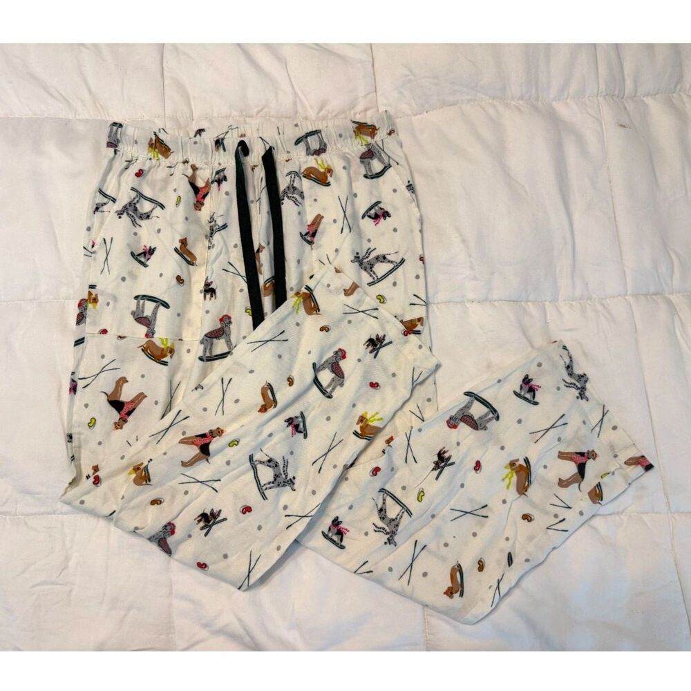 Joyspun Womens M 8-10 Pajama Pants Skiing Dogs Winter Christmas Lounge PJ
